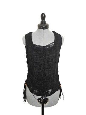 Black Distressed Sleeveless Knit Top